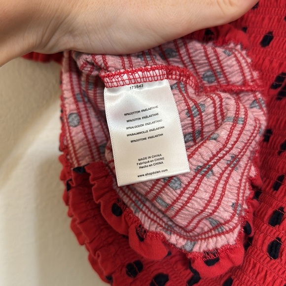 Dolan Left Coast Smocked Puff Sleeve Polka Dot Top - Picture 5 of 6